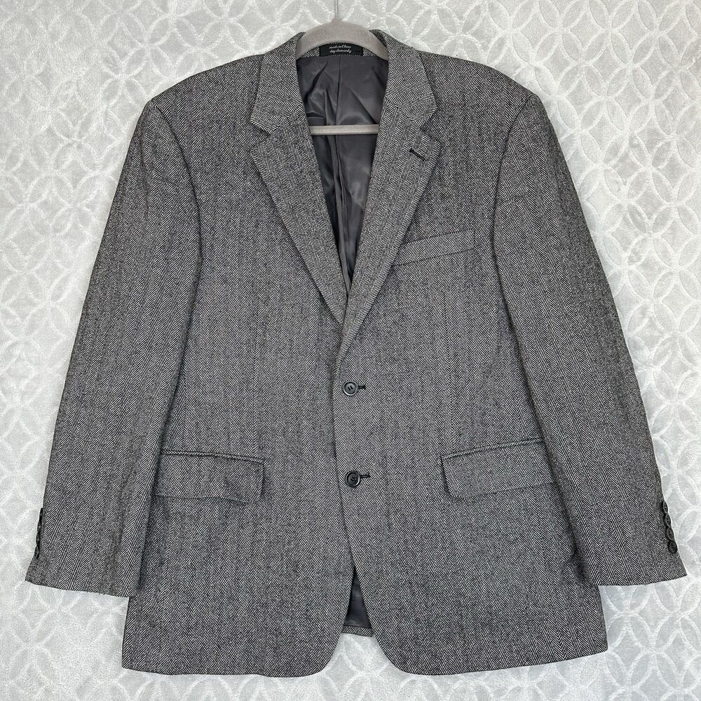 Andrew Fezza Wool Camel Hair Blazer Men 40S Gray Herringbone Suit Jacket Classic
